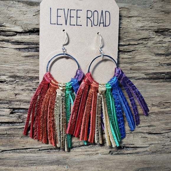 Rainbow silver hoops